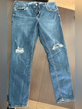 Old Navy Rockstar Super Skinny Jeans Size 16 Distressed Knees Blue Wash Fray